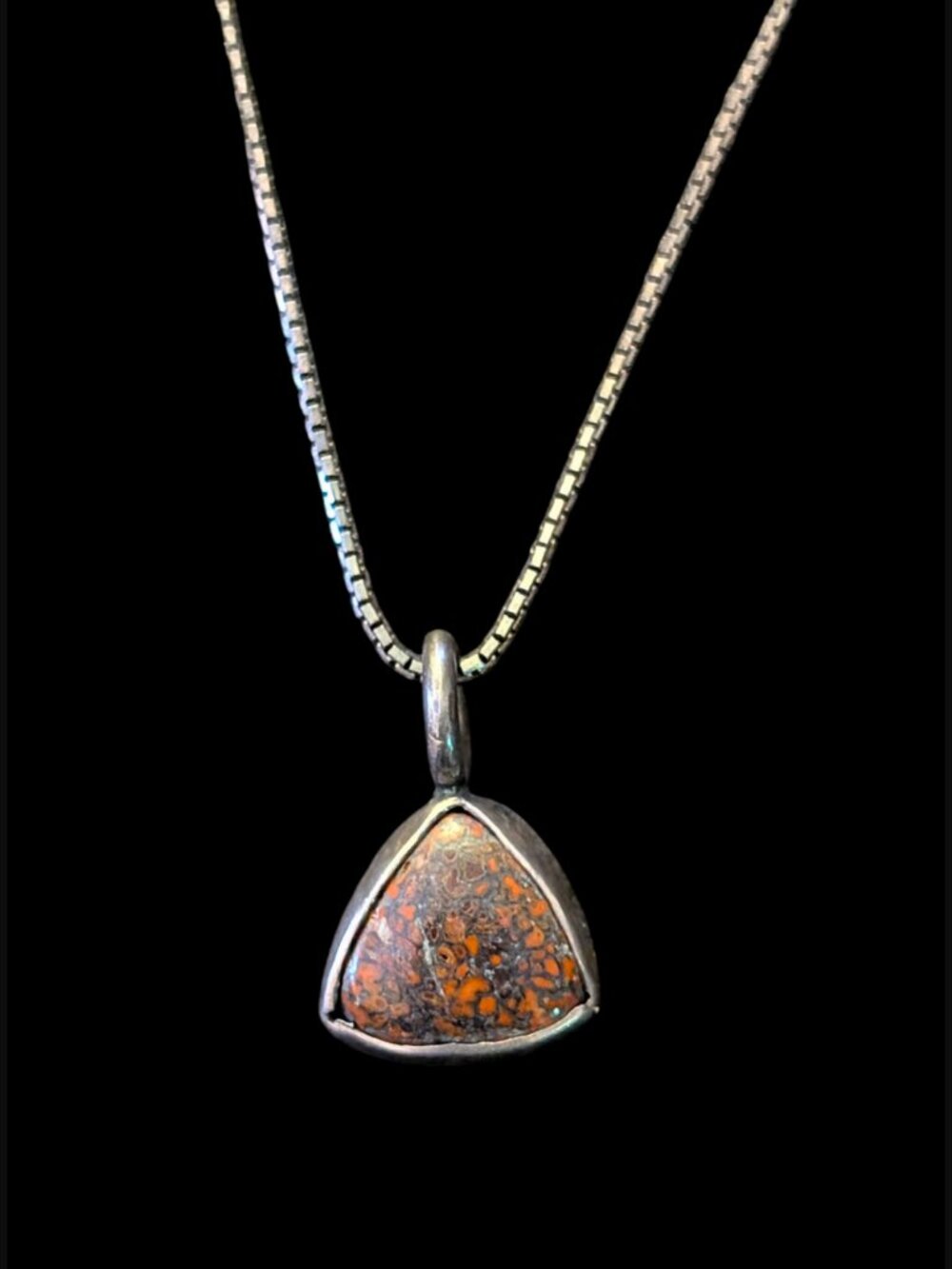 925 Sterling Silver Oxidized Fossilized Dinosaur Bone 26.5mm Pendant 16" Chain
